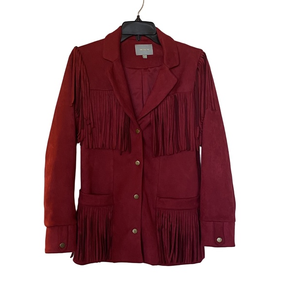 Skies Are Blue Red Faux Suede Fringe Jacket Western Boho XS - Picture 6 of 13